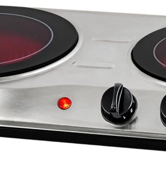 OVENTE Countertop Infrared Double Burner, 1700W Electric Hot Plate and Portable Stove with 7.75" and 6.75" Ceramic Glass Cooktop, 5 Level Temperature Setting and Easy to Clean Base, Silver BGI102S