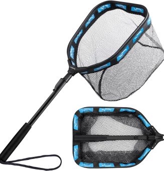 PLUSINNO Floating Fishing Net for Steelhead, Salmon, Fly, Kayak, Catfish, Bass, Trout Fishing, Rubber Coated Landing Net for Easy Catch & Release, Compact & Foldable for Easy Transportation & Storage