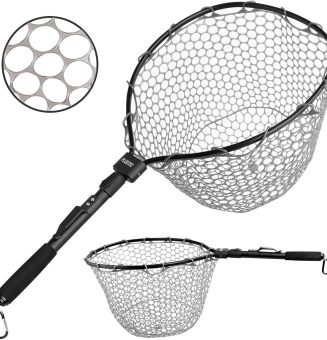 PLUSINNO Fly Fishing Net, Bass Trout Landing Net, Folding Fishing Nets Fresh Water, Safe Fish Catching or Releasing